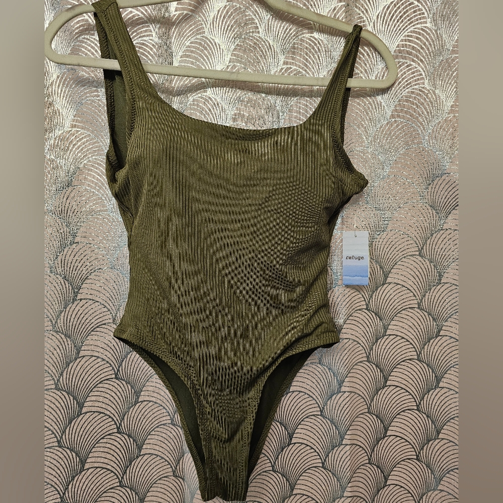 New Charlotte Russe Olive Green Ribbed Swimsuit Size Small